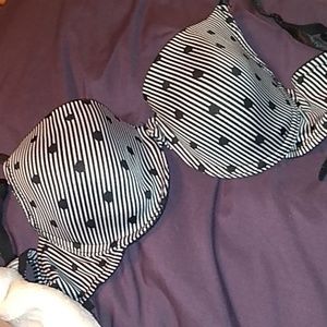 Black and White pockadot and striped bra